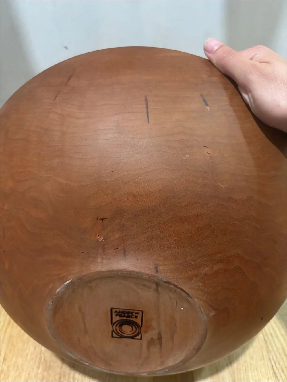 ANDREW PEARCE large Champlain wood bowl in cherry with wood oil and two servers